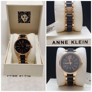 Anne Klein Wome'ns Watch Black and Gold Tone Stainless Band